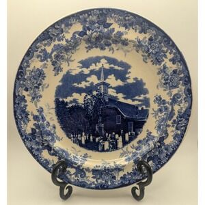 MINTON Old Swedes Church Plate Blue Transferware WRIGHT TYNDALE & VAN RODEN 10"
